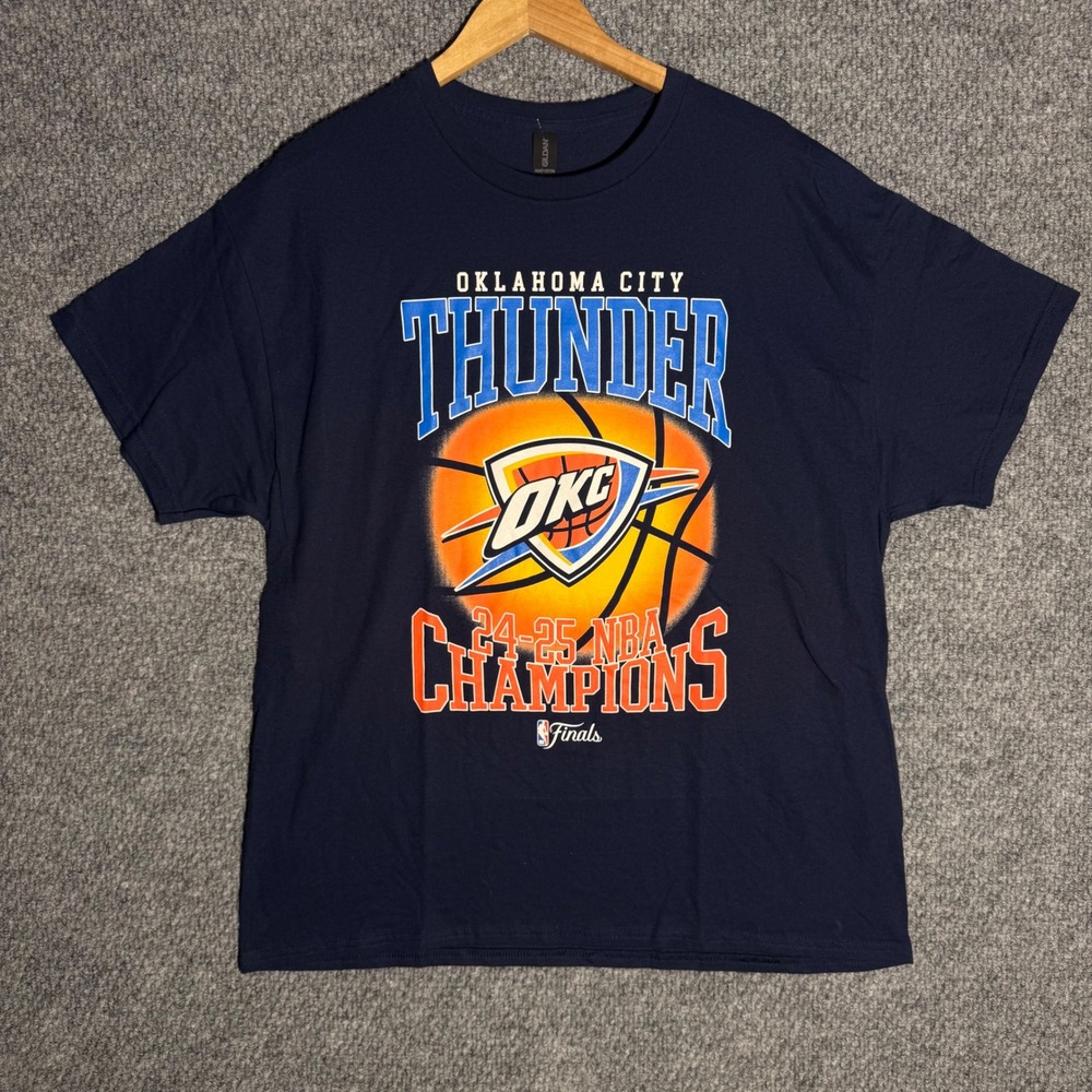 Oklahoma City Thunder T-Shirt 24-25 NBA Champions Navy Blue Size XL Brand New